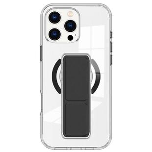 For iPhone 16 Pro Clear Wristband Holder MagSafe Phone Case(Black)