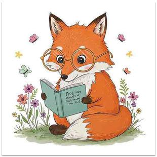 Reading Fox Frameless Canvas Decorative Painting Print On Your Demand, Size:80x80cm