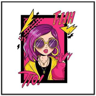 Purple Hair Girl Decorative Painting with PS Frame Print On Your Demand, Size:90x90cm