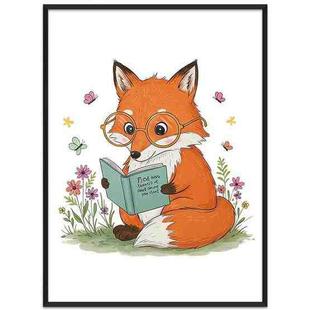 Reading Fox Decorative Painting with PS Frame Print On Your Demand, Size:15x20cm