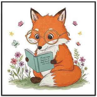 Reading Fox Decorative Painting with PS Frame Print On Your Demand, Size:60x60cm