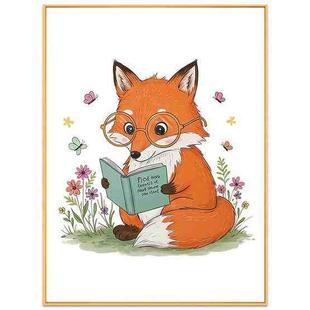 Reading Fox Decorative Painting with Aluminum Alloy Frame Print On Your Demand, Size:15x20cm