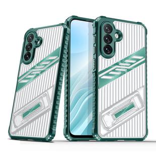For Samsung Galaxy A36 / A56 5G Plating Holder PC Hybrid TPU Phone Case(Dark Green)