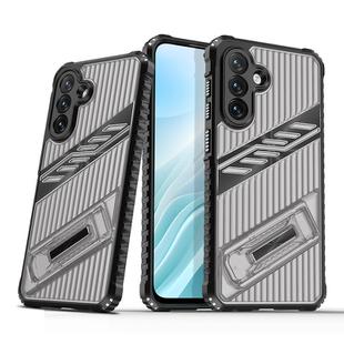 For Samsung Galaxy A36 / A56 5G Plating Holder PC Hybrid TPU Phone Case(Gray Black)