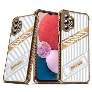 For Samsung Galaxy A13 4G / 5G Plating Holder PC Hybrid TPU Phone Case(Desert Gold)