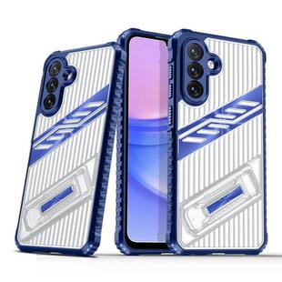 For Samsung Galaxy A15 Plating Holder PC Hybrid TPU Phone Case(Navy Blue)