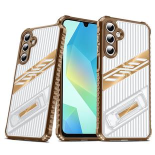 For Samsung Galaxy A16 Plating Holder PC Hybrid TPU Phone Case(Desert Gold)
