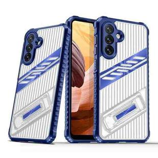 For Samsung Galaxy A34 5G Plating Holder PC Hybrid TPU Phone Case(Navy Blue)