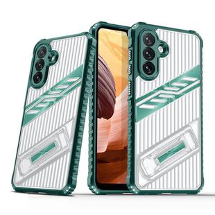 For Samsung Galaxy A34 5G Plating Holder PC Hybrid TPU Phone Case(Dark Green)
