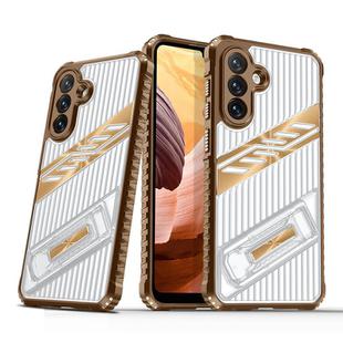 For Samsung Galaxy A34 5G Plating Holder PC Hybrid TPU Phone Case(Desert Gold)