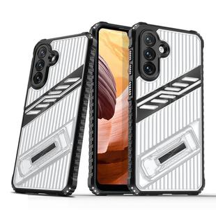 For Samsung Galaxy A34 5G Plating Holder PC Hybrid TPU Phone Case(Transparent Black)