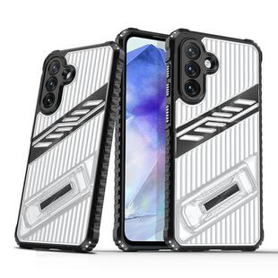 For Samsung Galaxy A35 / A55 5G Plating Holder PC Hybrid TPU Phone Case(Transparent Black)