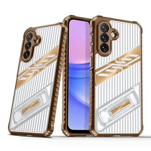 For Samsung Galaxy A14 Plating Holder PC Hybrid TPU Phone Case(Desert Gold)