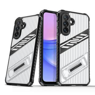 For Samsung Galaxy A14 Plating Holder PC Hybrid TPU Phone Case(Transparent Black)