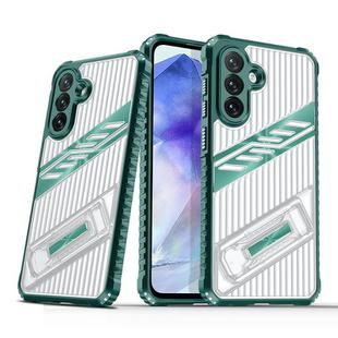 For Samsung Galaxy A25 Global Plating Holder PC Hybrid TPU Phone Case(Dark Green)