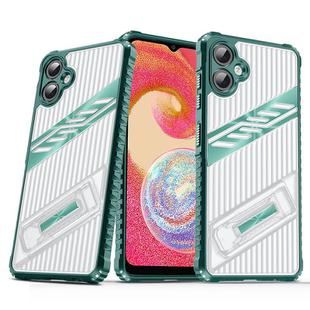 For Samsung Galaxy A04e Plating Holder PC Hybrid TPU Phone Case(Dark Green)
