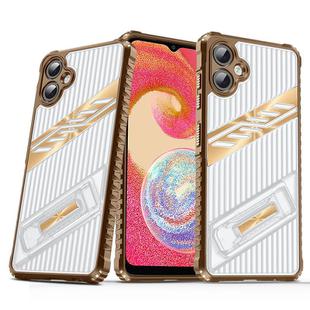 For Samsung Galaxy A04e Plating Holder PC Hybrid TPU Phone Case(Desert Gold)