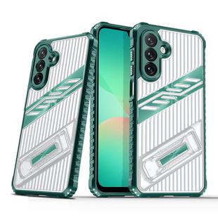 For Samsung Galaxy A26 5G Plating Holder PC Hybrid TPU Phone Case(Dark Green)