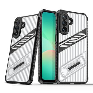 For Samsung Galaxy A26 5G Plating Holder PC Hybrid TPU Phone Case(Transparent Black)