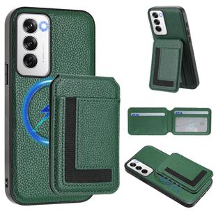For OPPO Reno12 Pro Global CX01 Detachable Magsafe Magnetic Card Bag Phone Case(Peacock Green)