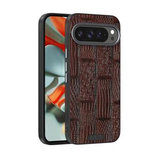 For Google Pixel 9 / 9 Pro ABEEL Beast Pattern 6D Micro-Embossed MagSafe Genuine Leather Phone Case(Brown)