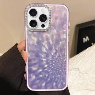 For iPhone 16 Pro Diamond Lens Frame Glare PC Hybrid TPU Phone Case(Dark Purple)
