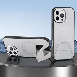 For iPhone 15 Pro Max Sheepskin Texture MagSafe Magnetic Invisible Holder Integrated Phone Case(White)