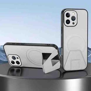 For iPhone 13 Pro Max Sheepskin Texture MagSafe Magnetic Invisible Holder Integrated Phone Case(White)