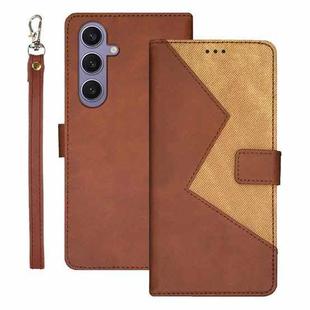 For Samsung Galaxy S25+ 5G idewei Two-color Splicing Leather Phone Case(Brown)