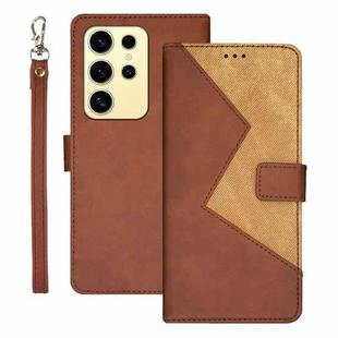 For Samsung Galaxy S25 Ultra 5G idewei Two-color Splicing Leather Phone Case(Brown)