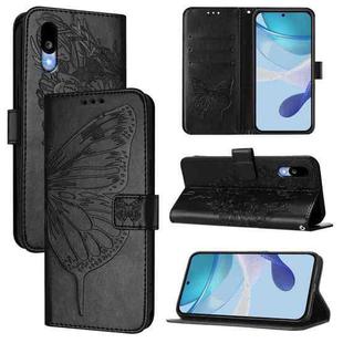 For Sharp Basio Active3 Embossed Butterfly Leather Phone Case(Black)