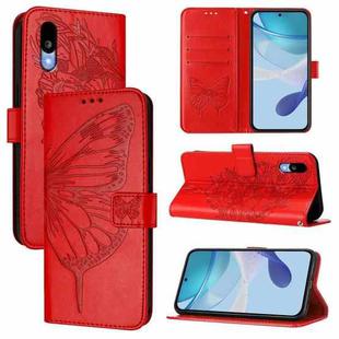 For Sharp Basio Active3 Embossed Butterfly Leather Phone Case(Red)