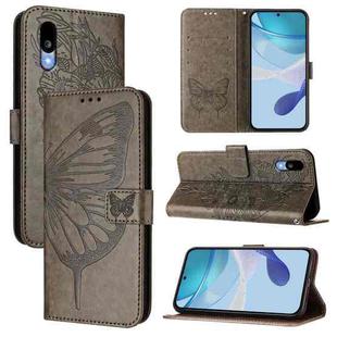 For Sharp Basio Active3 Embossed Butterfly Leather Phone Case(Grey)