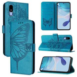 For Sharp Basio Active3 Embossed Butterfly Leather Phone Case(Blue)
