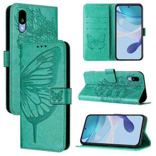 For Sharp Basio Active3 Embossed Butterfly Leather Phone Case(Green)