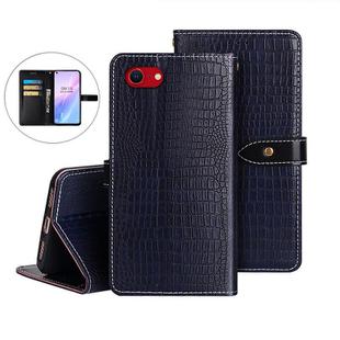 For iPhone 16e idewei Crocodile Texture Leather Phone Case(Dark Blue)