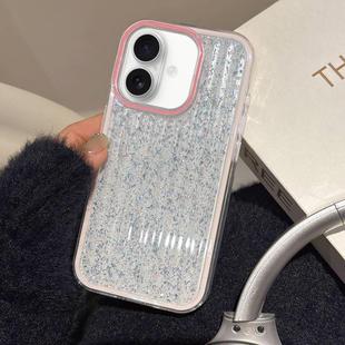 For iPhone 16 Plus Glitter Corrugated PC Hybrid TPU Phone Case(Pink)
