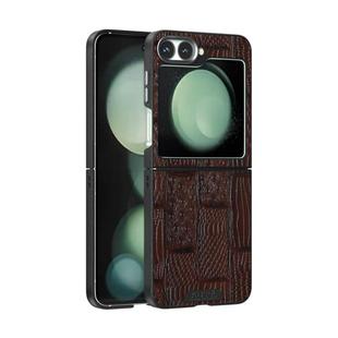 For Samsung Galaxy Z Flip6 5G ABEEL Beast Pattern 6D Micro-Embossed MagSafe Genuine Leather Phone Case(Brown)