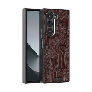 For Samsung Galaxy Z Fold6 5G ABEEL Beast Pattern 6D Micro-Embossed MagSafe Genuine Leather Phone Case(Brown)