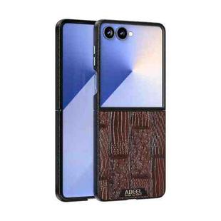 For Samsung Galaxy Z Flip7 5G ABEEL Beast Pattern 6D Micro-Embossed MagSafe Genuine Leather Phone Case(Brown)