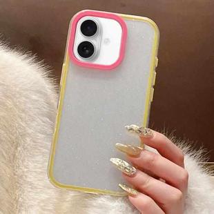 For iPhone 16 Plus Glitter Contrast Color PC Hybrid TPU Phone Case(Yellow Rose Red)