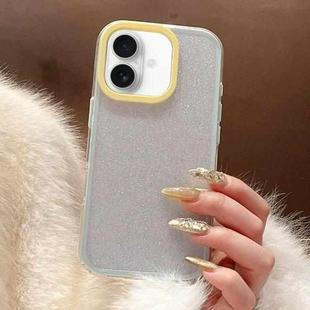 For iPhone 16 Glitter Contrast Color PC Hybrid TPU Phone Case(White Yellow)