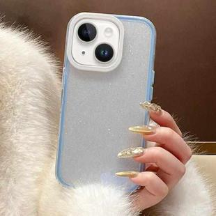 For iPhone 15 Glitter Contrast Color PC Hybrid TPU Phone Case(Blue White)