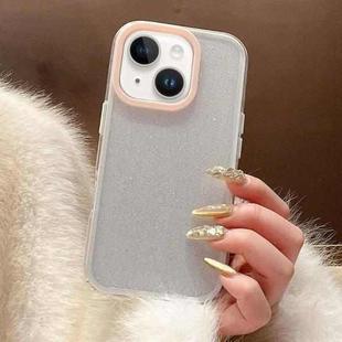 For iPhone 14 Plus Glitter Contrast Color PC Hybrid TPU Phone Case(White Pink)