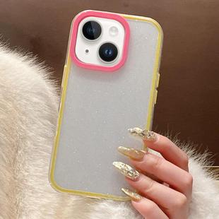 For iPhone 14 Glitter Contrast Color PC Hybrid TPU Phone Case(Yellow Rose Red)