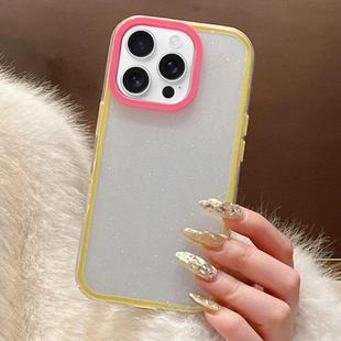 For iPhone 14 Pro Max Glitter Contrast Color PC Hybrid TPU Phone Case(Yellow Rose Red)