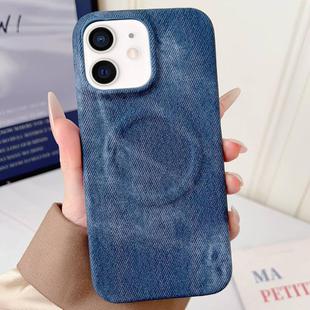 For iPhone 12 / 12 Pro Denim MagSafe Magnetic PC + PU Phone Case(Dark Blue)