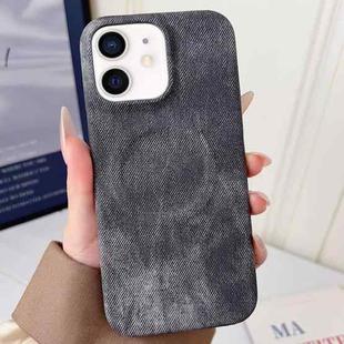 For iPhone 12 / 12 Pro Denim MagSafe Magnetic PC + PU Phone Case(Dark Grey)
