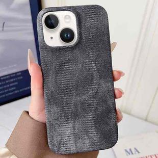 For iPhone 14 Denim MagSafe Magnetic PC + PU Phone Case(Dark Grey)