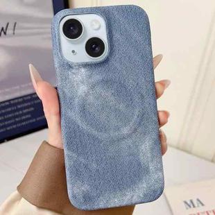 For iPhone 15 Plus Denim MagSafe Magnetic PC + PU Phone Case(Grayish Blue)